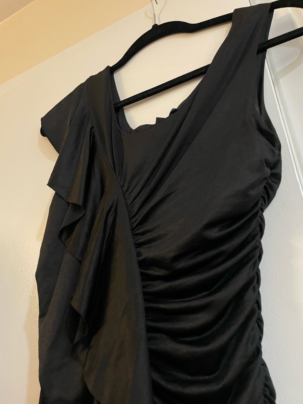 bebe Black Bodycon Ruffle Ruched Dress - Picture 4 of 7